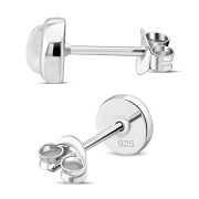 Rainbow Moonstone Round Silver Stud Earrings, e421st